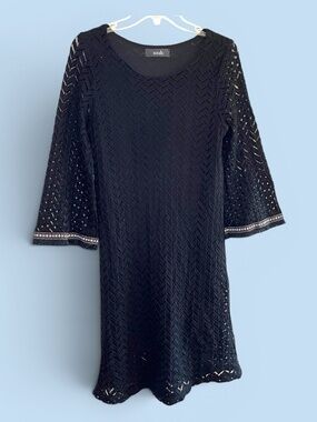 Zouk Black Chevron Crochet Dress Bell Sleeves Size Large